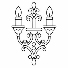 Hand-drawn Illustration of a modern wall sconce with Candles. Modern Wall lamp vector art design. coloring page, candlestick with candle