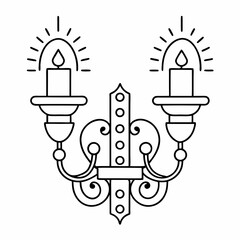 Hand-drawn Illustration of a modern wall sconce with Candles. Modern Wall lamp vector art design. coloring page