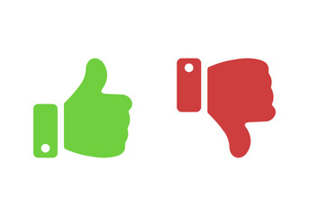 Thumbs up and thumbs down symbols indicate positive and negative opinions in a clear design. Green thumbs up symbol and red thumbs down symbol representing opinions on a white background
