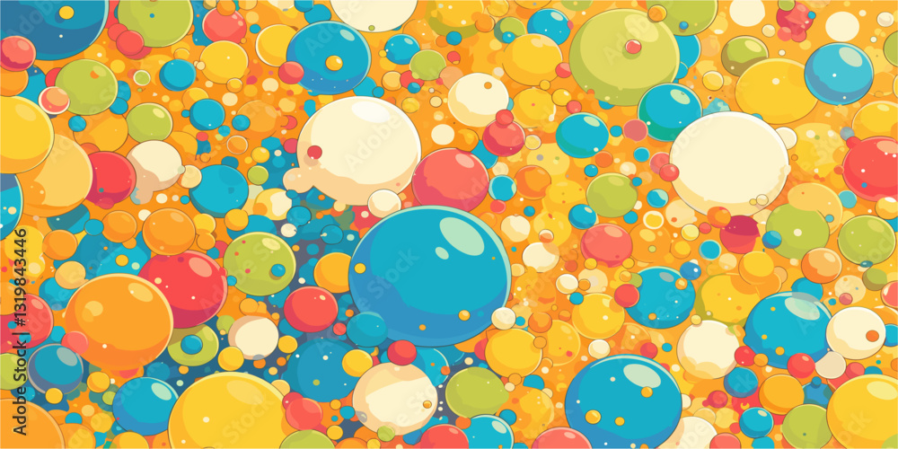 Poster colorful flat icons set of bubbles in a seamless vector pattern.