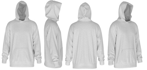 Men's White Oversized Hoodie Mockup - Front, Side, Back View 3D Render