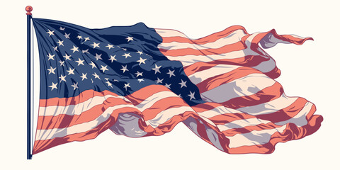 Flat style united states flag icons set – waving red, white, and blue vector design.