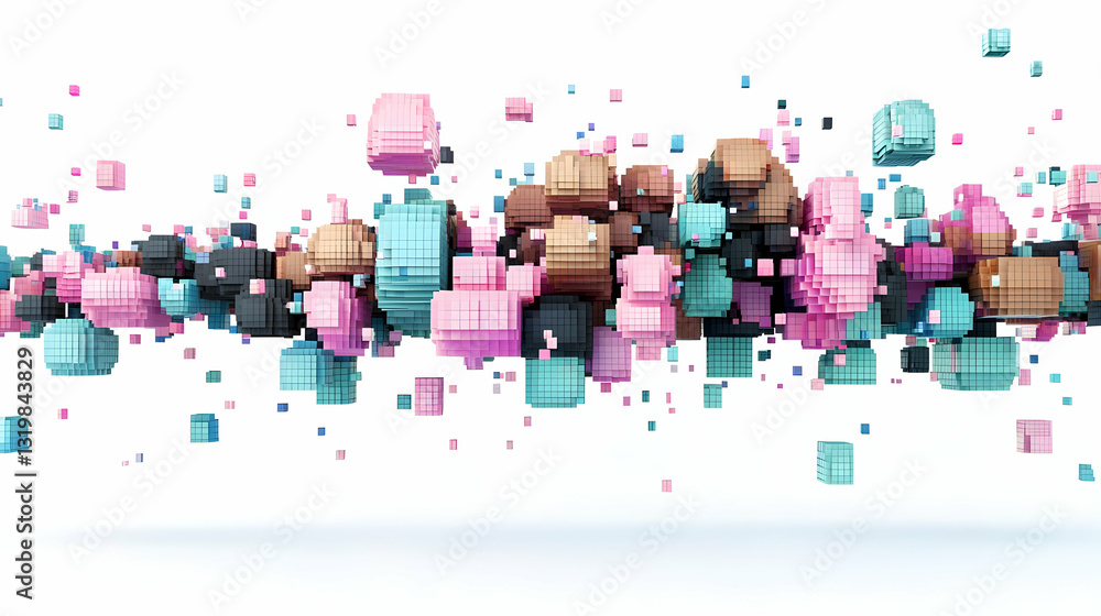 Aufkleber floating cubes of various colors forming an abstract pattern against white background