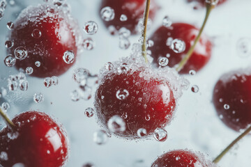A white table holds a bowl full of frozen cranberries and two more bowls nearby, background