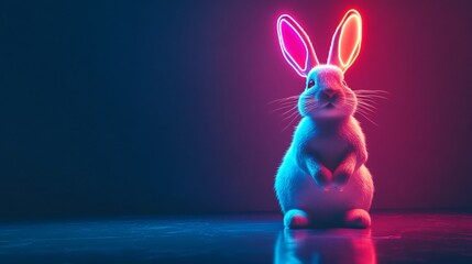 Professional Image of Futuristic Easter Bunny with Neon Lights and Copy Space