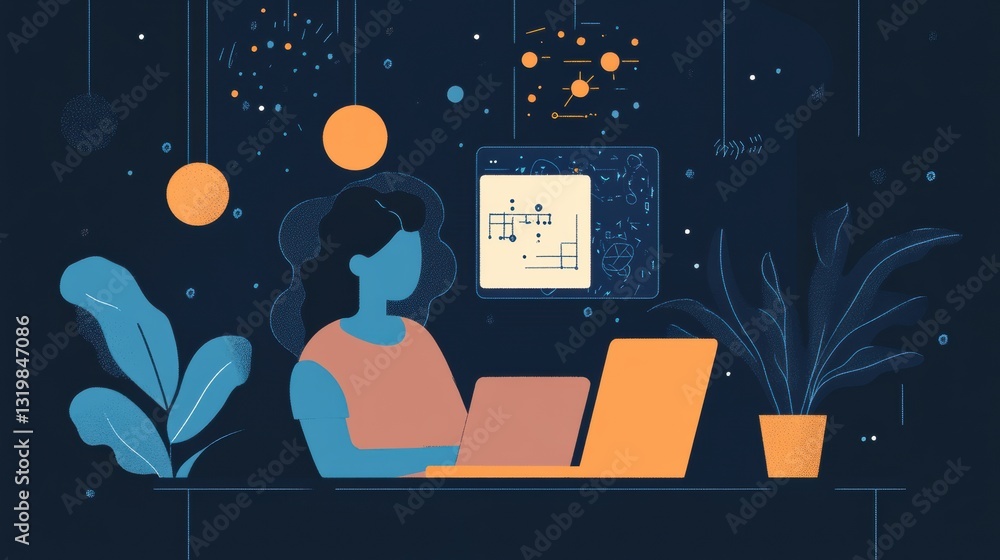 Fototapete student engages with ai driven virtual learning environment on laptop during online study session
