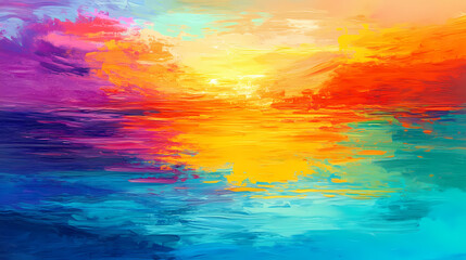 Colorful abstract water surface reflecting light in vibrant hues during twilight hours. Dreamy Illumination. Illustration