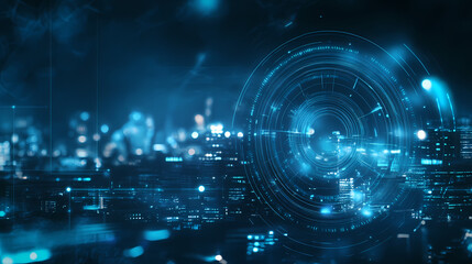 In a dreamy urban night scene, blurred city lights are highlighted by abstract circular bokeh lights on a blue background. Dreamy Illumination. Illustration