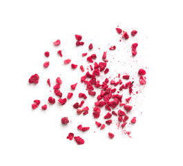 pieces of dried raspberries on a white background