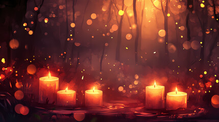 A dreamy backdrop with a romantic festive mood with a bokeh effect where red and orange illumination lights appear blurry. Dreamy Illumination. Illustration