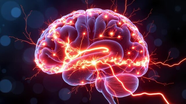 Illuminated brain firing neurons with electric pulses, dynamic energy concept