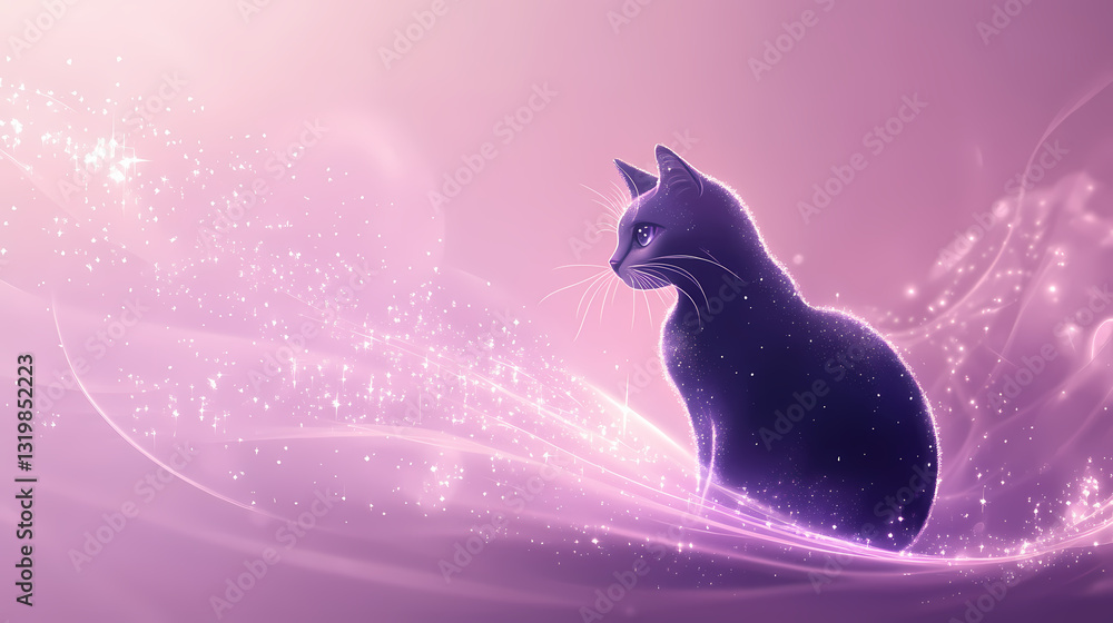 Wall mural a shimmering wave of purple light with sparkling details against a soft pink background creating a d