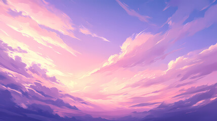 A soft, dreamy sky with a gradient of pink and purple hues, featuring wispy white clouds. Dreamy Illumination. Illustration
