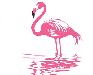 Fototapeta premium Elegant Flamingo Silhouette Against a Tranquil Water Background in Soft Pink Hues