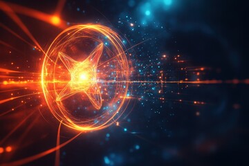 Obraz premium Electric star of glowing energy radiating from a central point in a digital universe