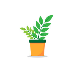 Flat Illustration of a Potted Plant on a White Background