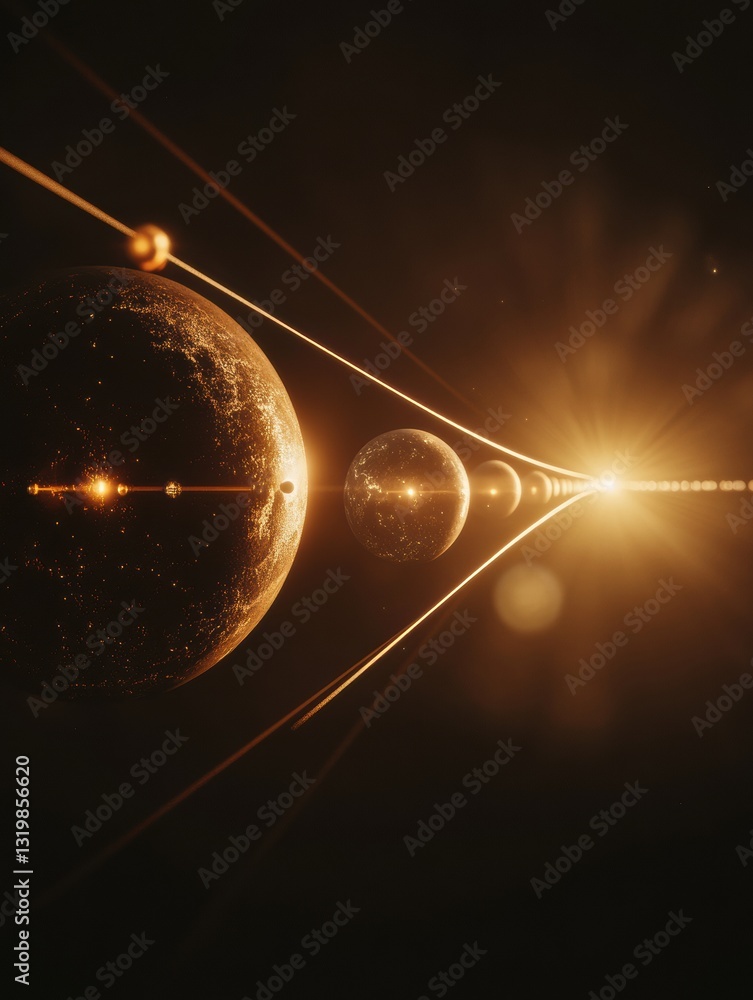 Aufkleber multiple virtual worlds represented by spheres connected through light beams create a cosmic landsca