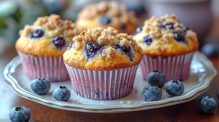 Blueberry Crumble Muffins on a Plate