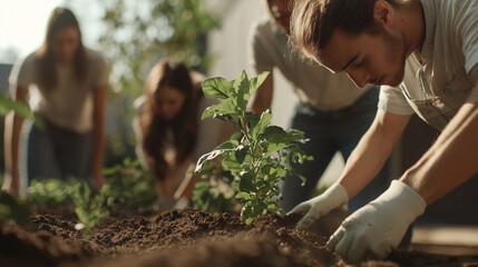 Team Planting a Garden on Casual Friday at Work