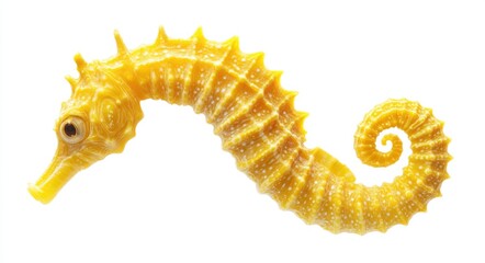 Obraz premium Vibrant Yellow Seahorse Isolated on a Pure White Background - A Stunning Example of Hippocampus Elegance