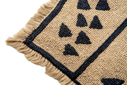 Jute rug with black geometric border  isolated on transparent white background