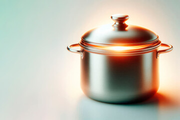 A saucepan with a glow from the inside. Space for text.