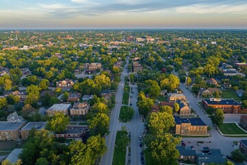 Obraz premium Aerial View of Lawrence: Summer Serenity in a Vibrant Kansas Town from Above