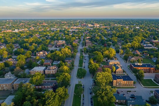 Aerial View of Lawrence: Summer Serenity in a Vibrant Kansas Town from Above