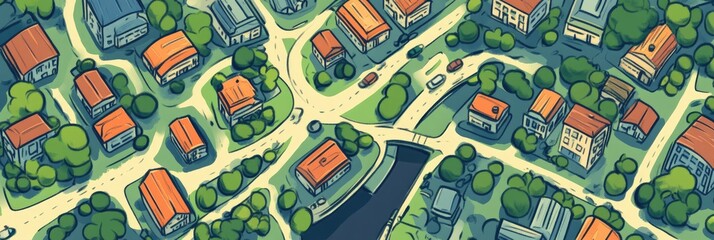 Fototapeta premium Stylized Urban Landscape: A Generic City Map Illustration Showcasing Streets for Travel and Navigation