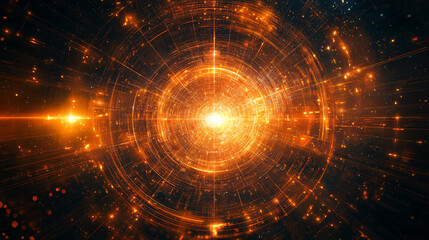 Fototapeta premium A futuristic sacred geometry pattern blending golden ratio elements with celestial light, symbolizing universal connection.