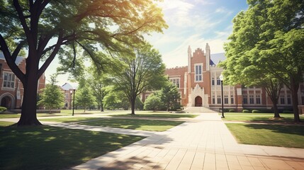 Obraz premium A photo of a college campus with a quad
