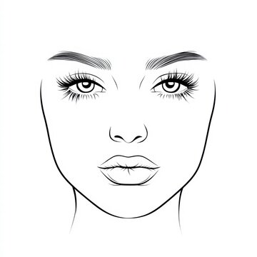 Makeup Design Face Chart: A meticulously crafted illustration of a face chart, showcasing elegant lines, defined features, and the subtle details that make it the perfect guide for makeup artistry.