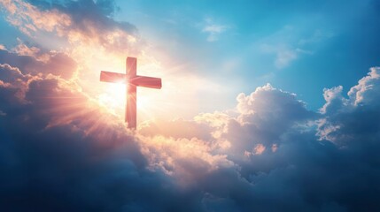 Illuminated cross emerging from clouds