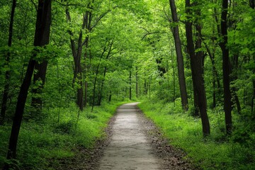 Lush Trail Enveloped by Dense Greenery in Northwest Indiana's Flourishing Forest