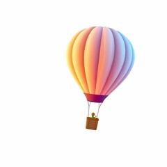 Fototapeta premium Soaring Dreams: A vibrant hot air balloon ascends against a backdrop of the dawn sky, carrying a passenger in a basket, evoking a sense of adventure and exploration.