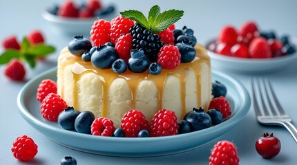 Delicious Cheesecake Topped with Fresh Berries and Mint