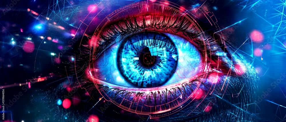 Poster eye of person working with digital data, abstract network information for cyber security theme. conc