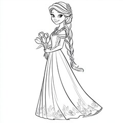 Fototapeta premium Princess with a Bouquet: Coloring page