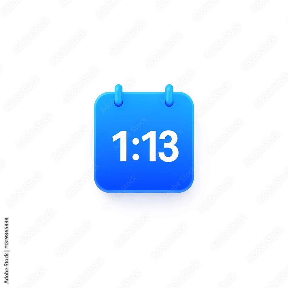 Poster blue calendar icon: a simplistic, square, blue calendar icon with the date 1:13, ready to mark an im