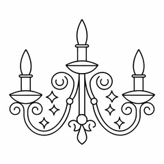 Hand-drawn Illustration of a modern chandelier interior. Stylish furniture for living and office room interior in simple linear style.