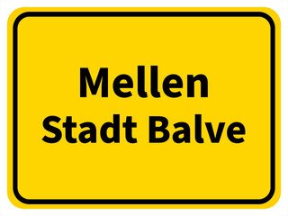 Illustration eines Ortseingangsschildes von Mellen, einem Ortsteil der Stadt Balve im Sauerland