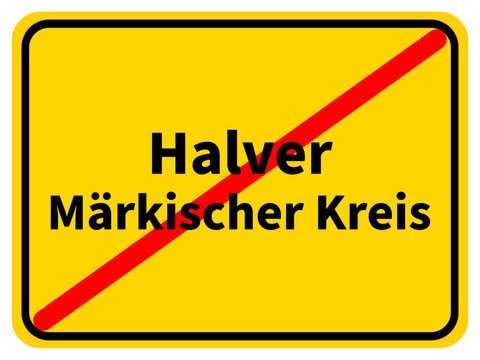 Illustration eines Ortsausgangsschildes der Stadt Halver im M&auml;rkischen Kreis