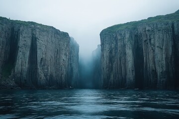 Majestic Cliffs and Misty Waters in a Serene Coastal Landscape