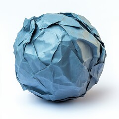 Fototapeta premium Crumpled blue paper ball on clean white background