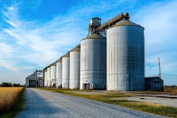 Obraz premium Rural Grain Elevator: A Storage Tank for Agricultural Industry and Food Production