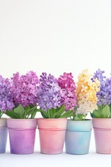 Dreamy watercolor illustration of lively flowers in pots