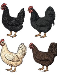Happy and funny chickens in vibrant illustrations