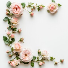Corner frame design with roses on a white background
