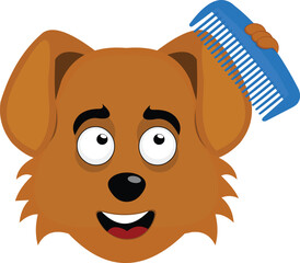 vector illustration emoji character face dog cartoon, combing her hair with a blue comb