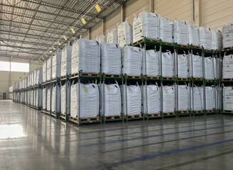 Storage of hazardous substances - industrial warehouse of big bags with bisphenol